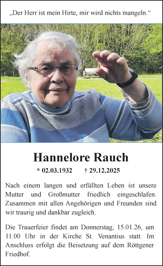 Anzeige von Hannelore Rauch von General-Anzeiger Bonn