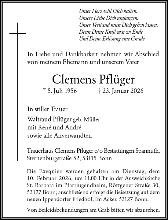 Anzeige von Clemens Pflüger von General-Anzeiger Bonn