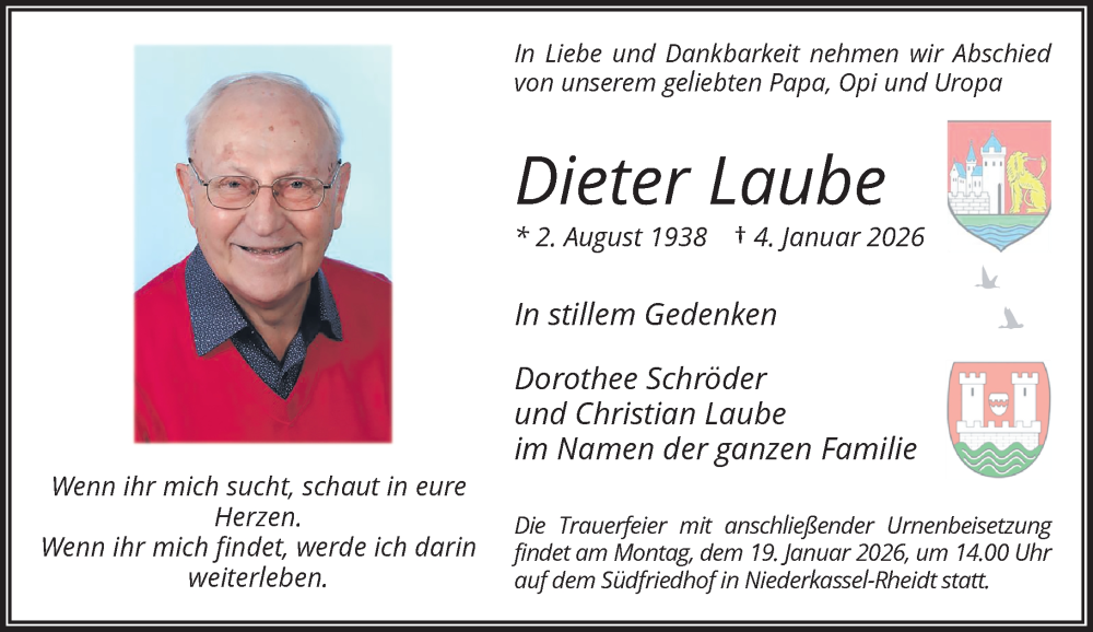  Traueranzeige für Dieter Laube vom 17.01.2026 aus General-Anzeiger Bonn