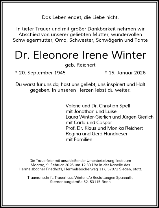 Anzeige von Eleonore Irene Winter von General-Anzeiger Bonn