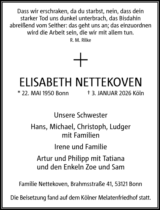 Anzeige von Elisabeth Nettekoven von General-Anzeiger Bonn
