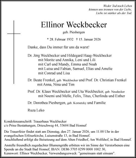 Anzeige von Ellinor Weckbecker von General-Anzeiger Bonn