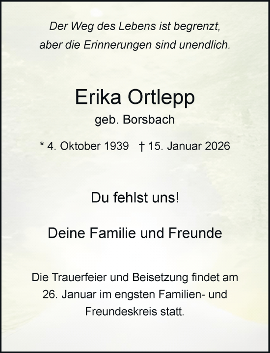 Anzeige von Erika Ortlepp von General-Anzeiger Bonn