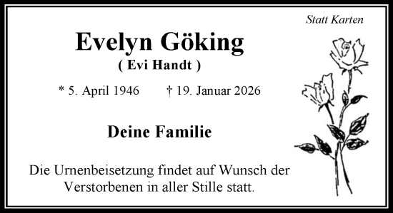 Anzeige von Evelyn Göking von General-Anzeiger Bonn