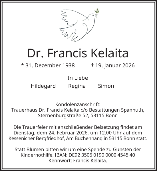 Anzeige von Francis Kelaita von General-Anzeiger Bonn