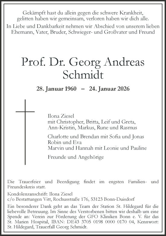 Anzeige von Georg Andreas Schmidt von General-Anzeiger Bonn