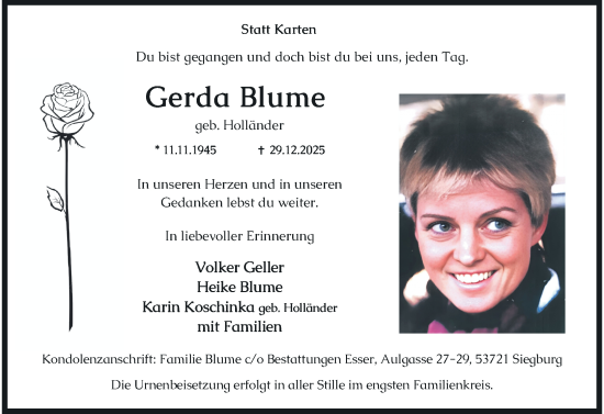 Anzeige von Gerda Blume von General-Anzeiger Bonn
