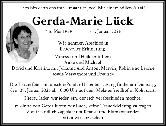 Anzeige von Gerda-Marie Lück von General-Anzeiger Bonn