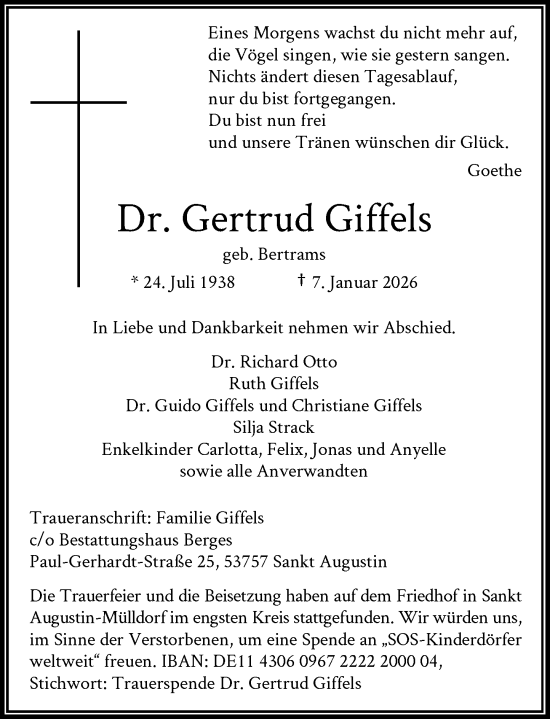 Anzeige von Gertrud Giffels von General-Anzeiger Bonn