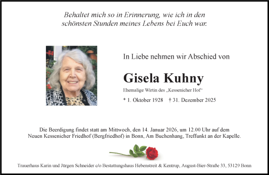 Anzeige von Gisela Kuhny von General-Anzeiger Bonn