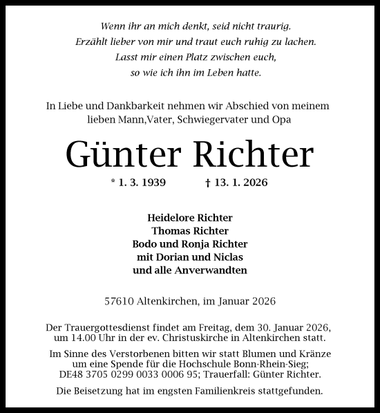 Anzeige von Günter Richter von General-Anzeiger Bonn