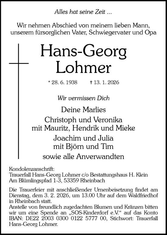 Anzeige von Hans-Georg Lohmer von General-Anzeiger Bonn