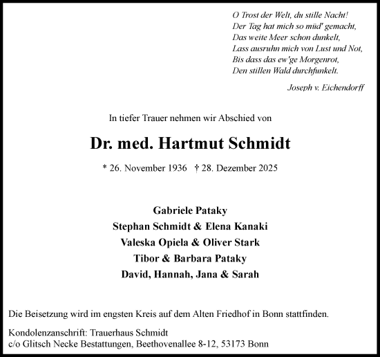 Anzeige von Hartmut Schmidt von General-Anzeiger Bonn