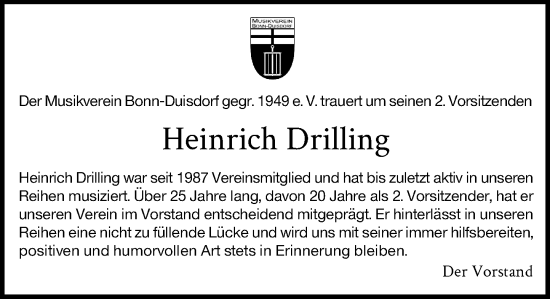 Anzeige von Heinrich Drilling von General-Anzeiger Bonn