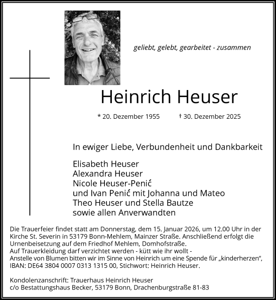 Anzeige von Heinrich Heuser von General-Anzeiger Bonn