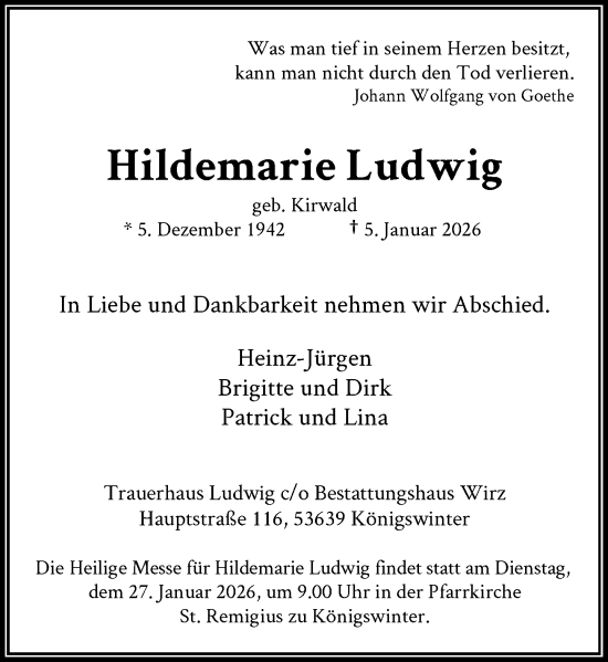 Anzeige von Hildemarie Ludwig von General-Anzeiger Bonn