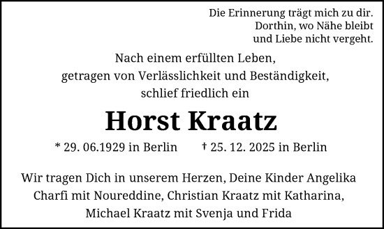 Anzeige von Horst Kraatz von General-Anzeiger Bonn