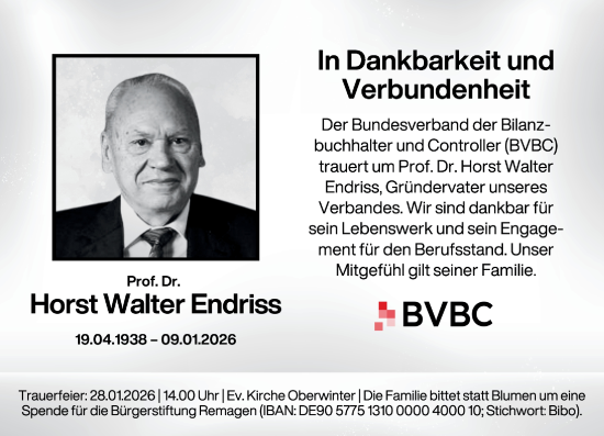 Anzeige von Horst Walter Endriss von General-Anzeiger Bonn