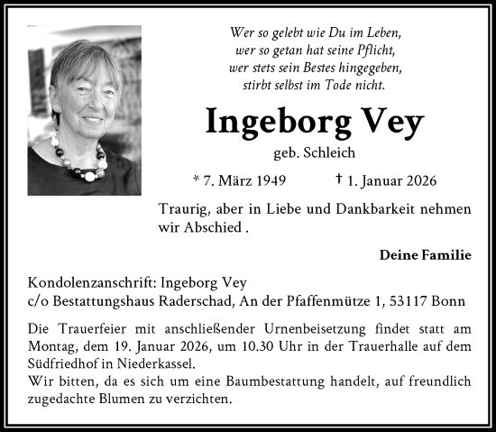 Anzeige von Ingeborg Vey von General-Anzeiger Bonn
