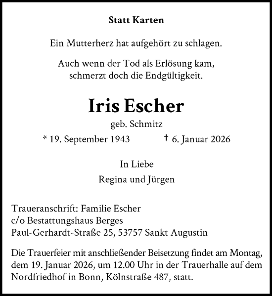 Anzeige von Iris Escher von General-Anzeiger Bonn