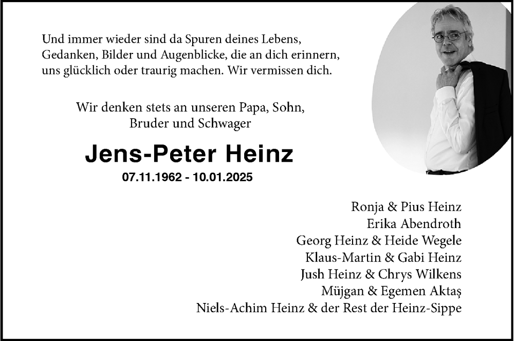  Traueranzeige für Jens-Peter Heinz vom 10.01.2026 aus General-Anzeiger Bonn