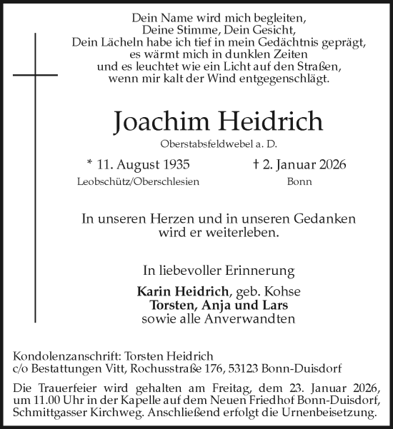 Anzeige von Joachim Heidrich von General-Anzeiger Bonn