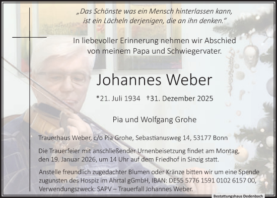 Anzeige von Johannes Weber von General-Anzeiger Bonn