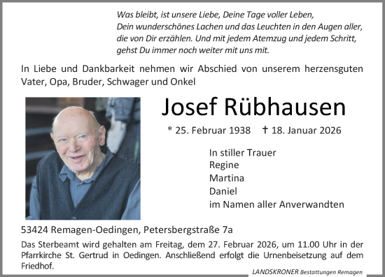 Anzeige von Josef Rübhausen von General-Anzeiger Bonn