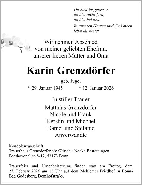 Anzeige von Karin Grenzdörfer von General-Anzeiger Bonn