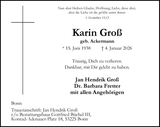 Anzeige von Karin Groß von General-Anzeiger Bonn