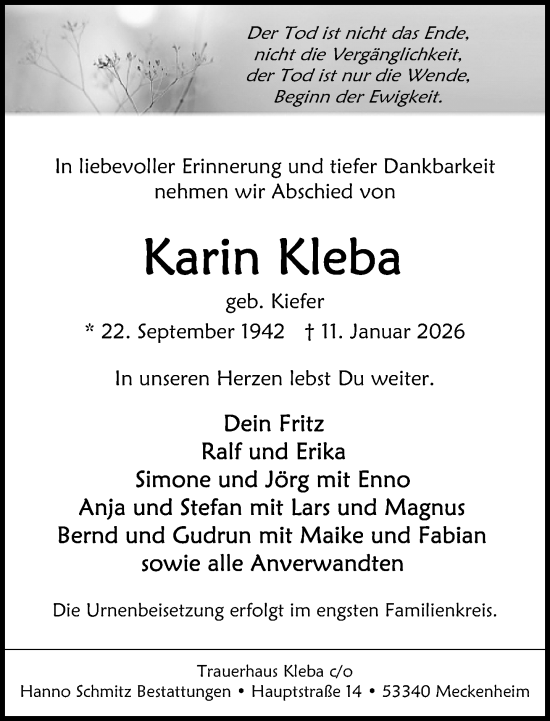 Anzeige von Karin Kleba von General-Anzeiger Bonn
