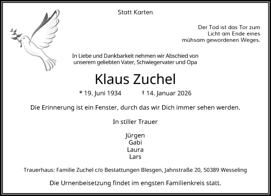 Anzeige von Klaus Zuchel von General-Anzeiger Bonn