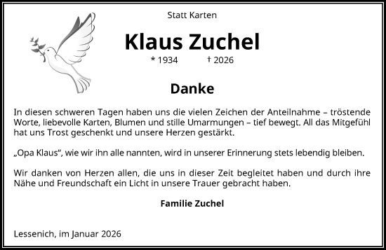 Anzeige von Klaus Zuchel von General-Anzeiger Bonn