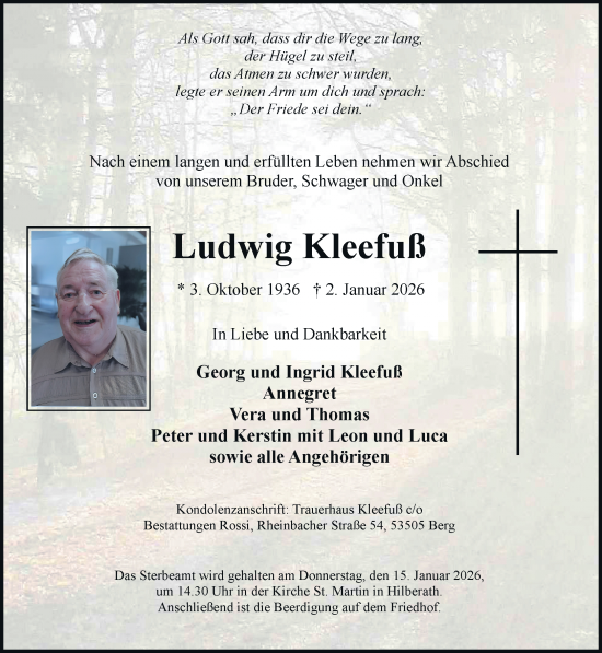 Anzeige von Ludwig Kleefuß von General-Anzeiger Bonn