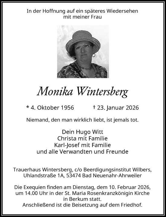Anzeige von Monika Wintersberg von General-Anzeiger Bonn