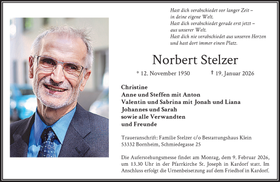 Anzeige von Norbert Stelzer von General-Anzeiger Bonn