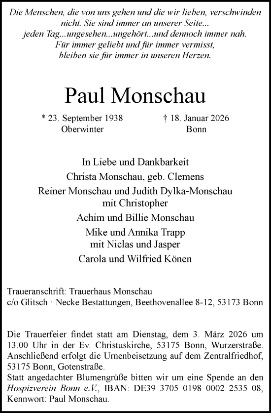 Anzeige von Paul Monschau von General-Anzeiger Bonn