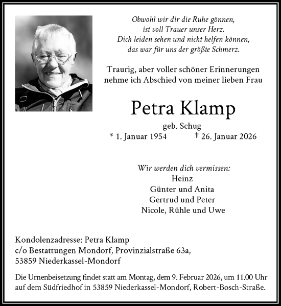 Anzeige von Petra Klamp von General-Anzeiger Bonn