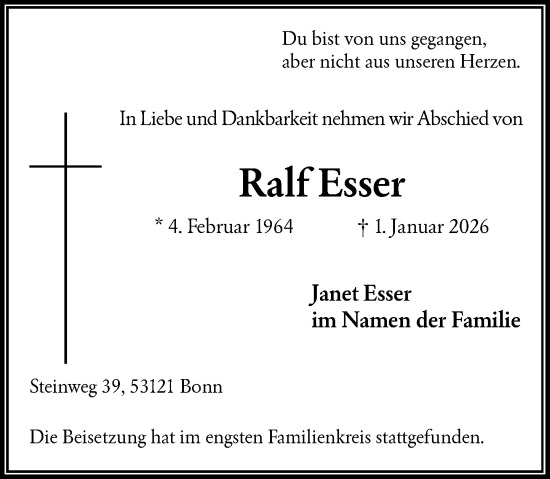 Anzeige von Ralf Esser von General-Anzeiger Bonn