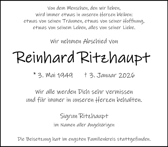 Anzeige von Reinhard Ritzhaupt von General-Anzeiger Bonn