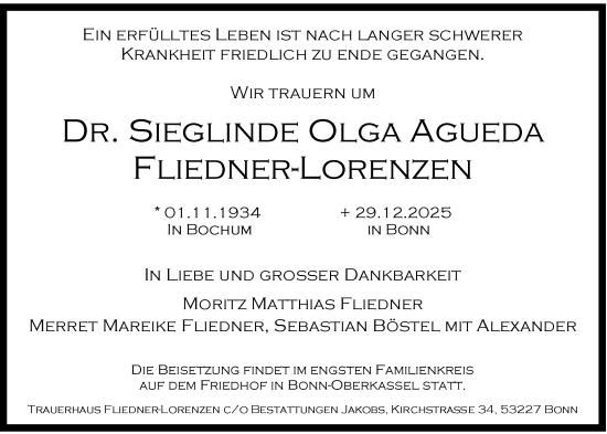 Anzeige von Sieglinde Olga Fliedner-Lorenzen von General-Anzeiger Bonn