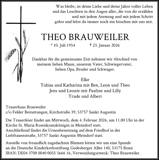Anzeige von Theo Brauweiler von General-Anzeiger Bonn