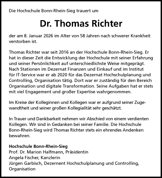 Anzeige von Thomas Richter von General-Anzeiger Bonn