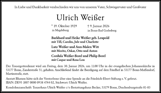 Anzeige von Ulrich Weißer von General-Anzeiger Bonn