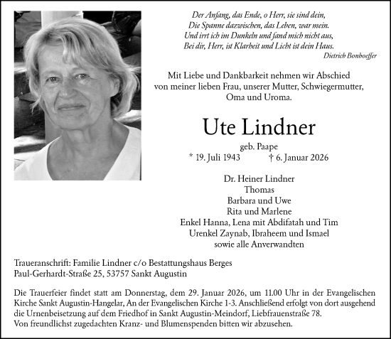 Anzeige von Ute Lindner von General-Anzeiger Bonn