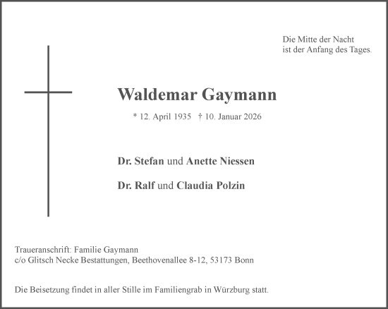 Anzeige von Waldemar Gaymann von General-Anzeiger Bonn