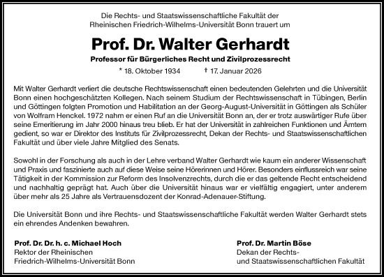 Anzeige von Walter Gerhardt von General-Anzeiger Bonn