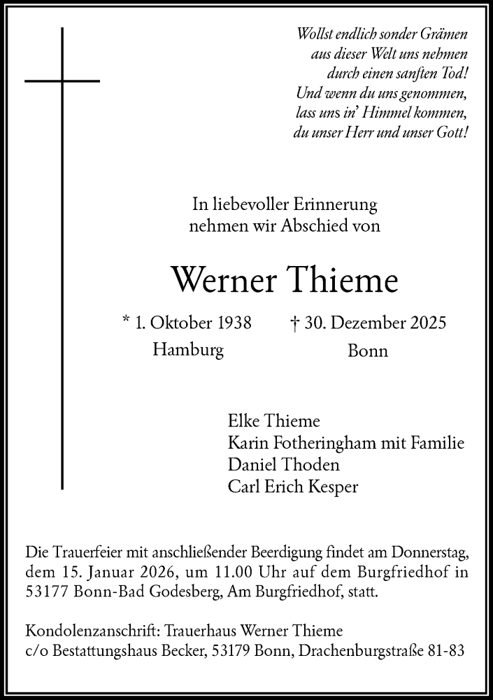  Traueranzeige für Werner Thieme vom 10.01.2026 aus General-Anzeiger Bonn