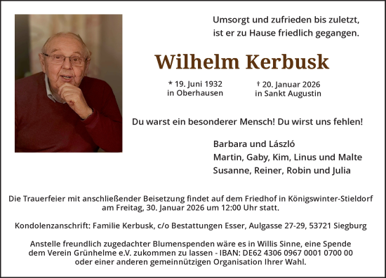 Anzeige von Wilhelm Kerbusk von General-Anzeiger Bonn