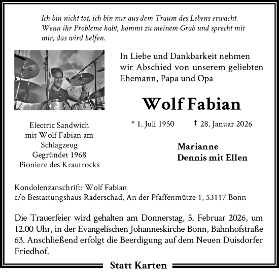 Anzeige von Wolf Fabian von General-Anzeiger Bonn